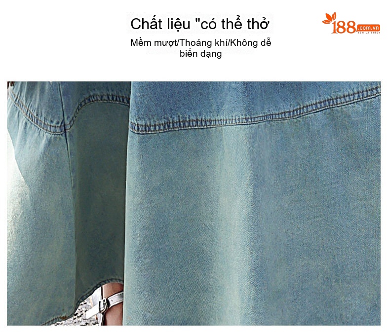 Đầm Jean Băng Lụa Nữ Hai Món Thiết Kế Áo Và Chân Váy Dáng Dài Thanh Lịch Màu Xanh Jean chi tiết 11