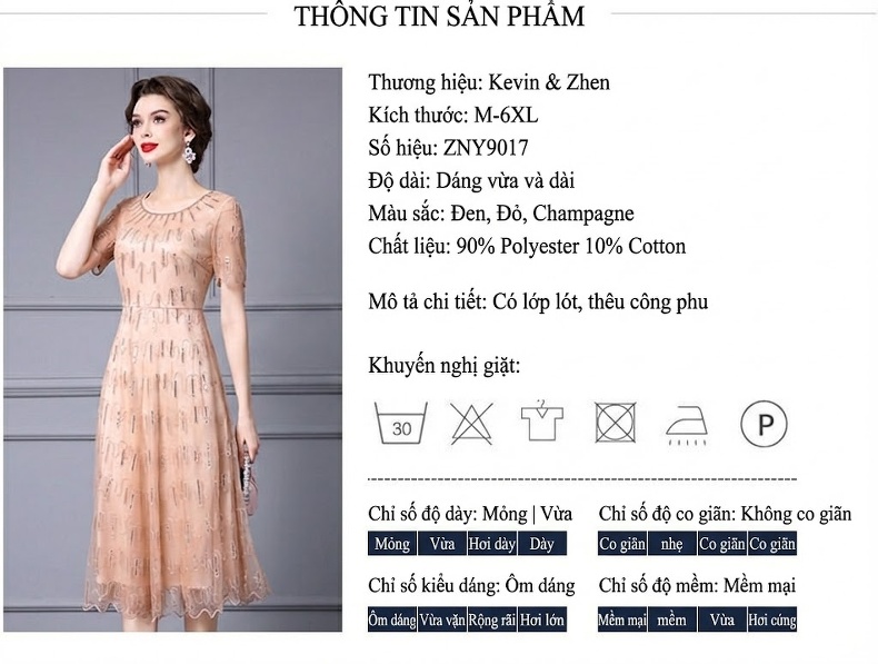 Đầm Lưới Nữ dáng chữ A Thêu Họa Tiết Eo Cao Tôn Dáng Màu Be, Đen chi tiết 17