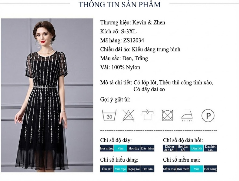 Đầm Lưới Thêu Đính Hạt Eo Cao dáng chữ A Thanh Lịch Màu Đen chi tiết 17