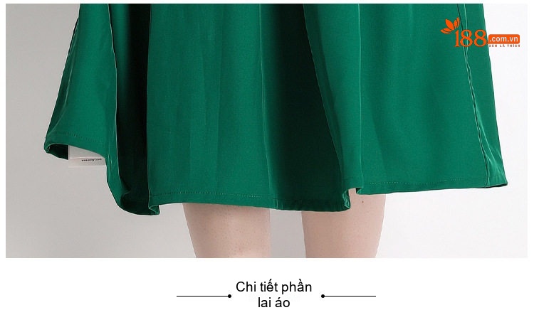 Đầm Midi Nữ Hở Vai Tay Phồng Thắt Eo Phong Cách Pháp Màu Xanh Lá chi tiết 18
