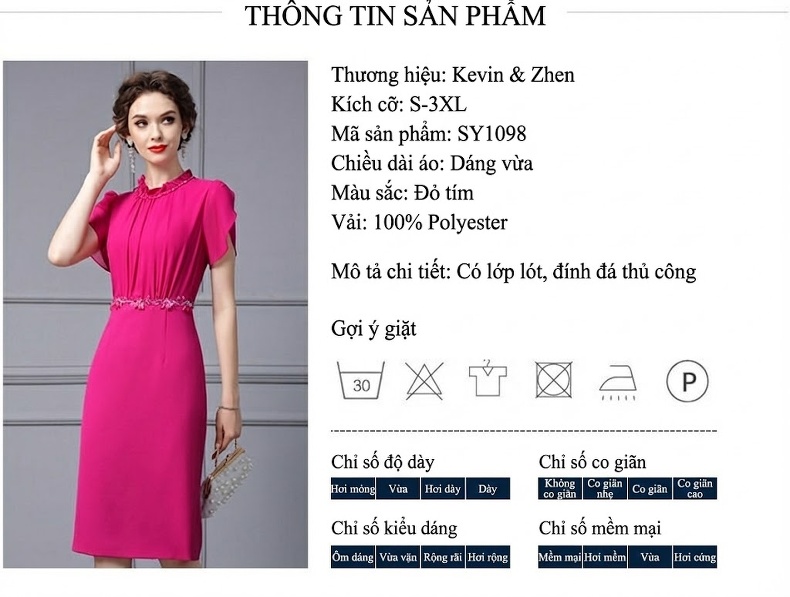 Đầm Ngắn Tay Cổ Điển Cao Cấp Đính Đá Ôm Dáng Màu Hồng chi tiết 18