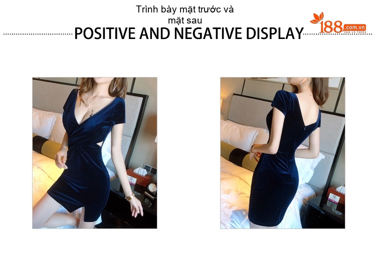 Đầm Nữ Ôm Body Cổ chữ V Sâu Xẻ Tà Chất Nỉ Nhung Màu Đỏ, Đen, Xanh Navy chi tiết 2