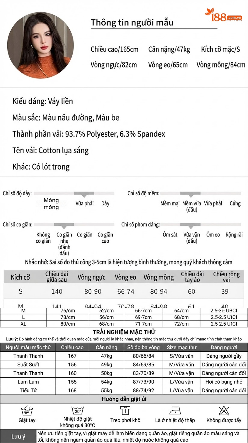 Đầm Ôm Body Dài Tay Cổ Cao Xẻ Tà Kiểu Pháp Màu Nâu, Be chi tiết 2