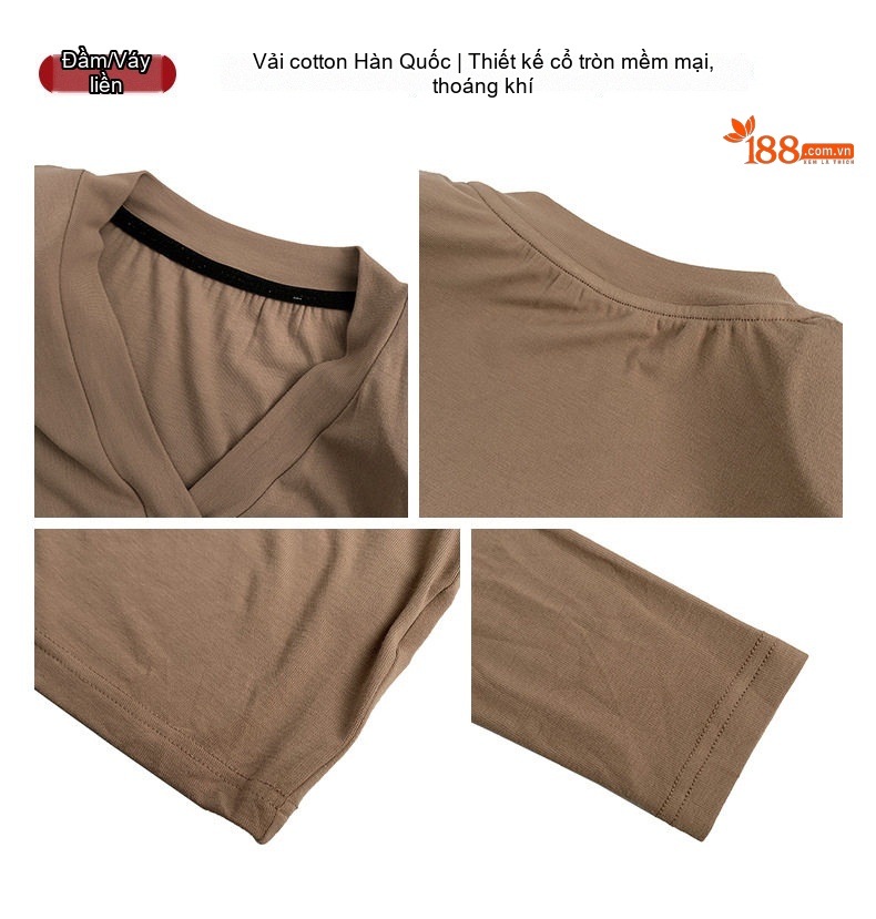 Đầm Ôm Body Nữ Cổ chữ V Dài Tay Màu Đen, Nude chi tiết 4