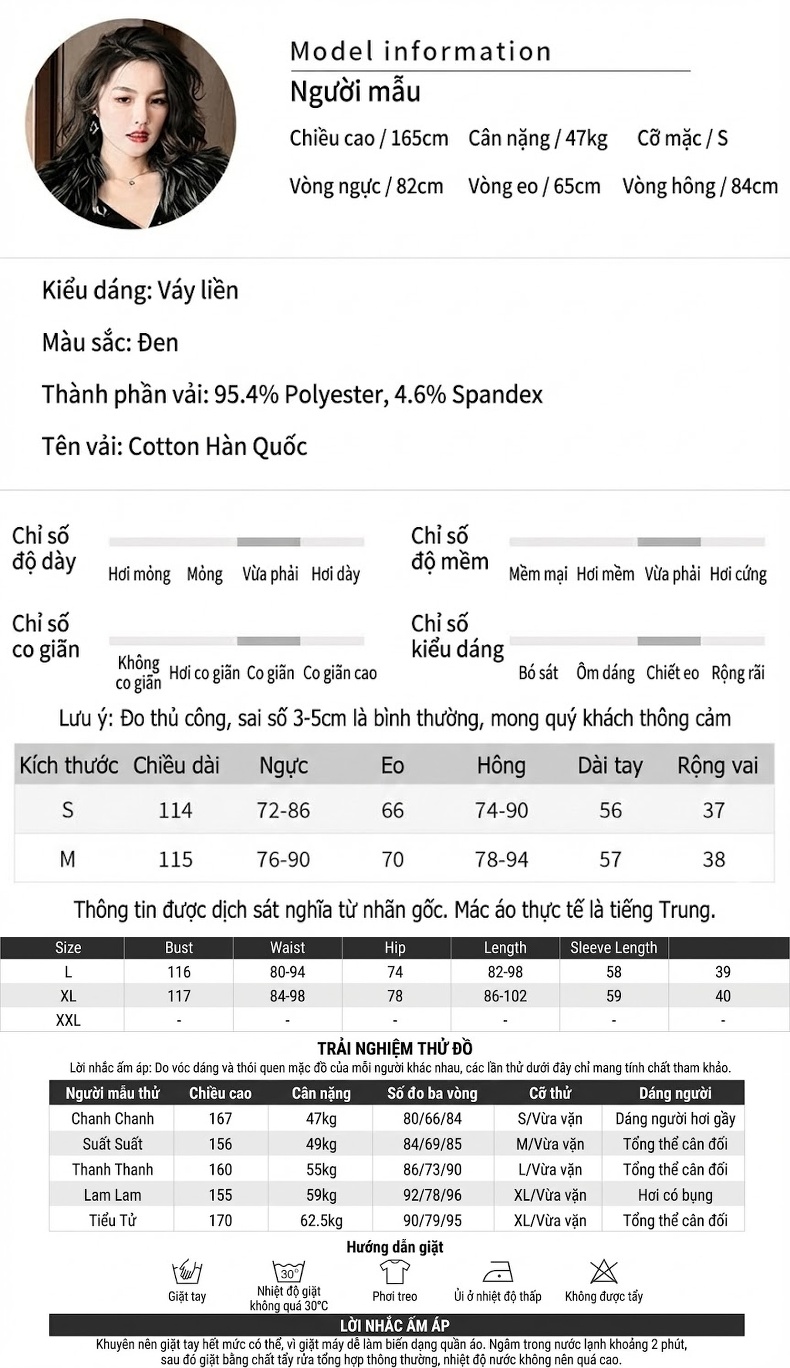 Đầm Ôm Body Nữ Cổ chữ V In Họa Tiết Tay Dài Màu Đen, Trắng chi tiết 2