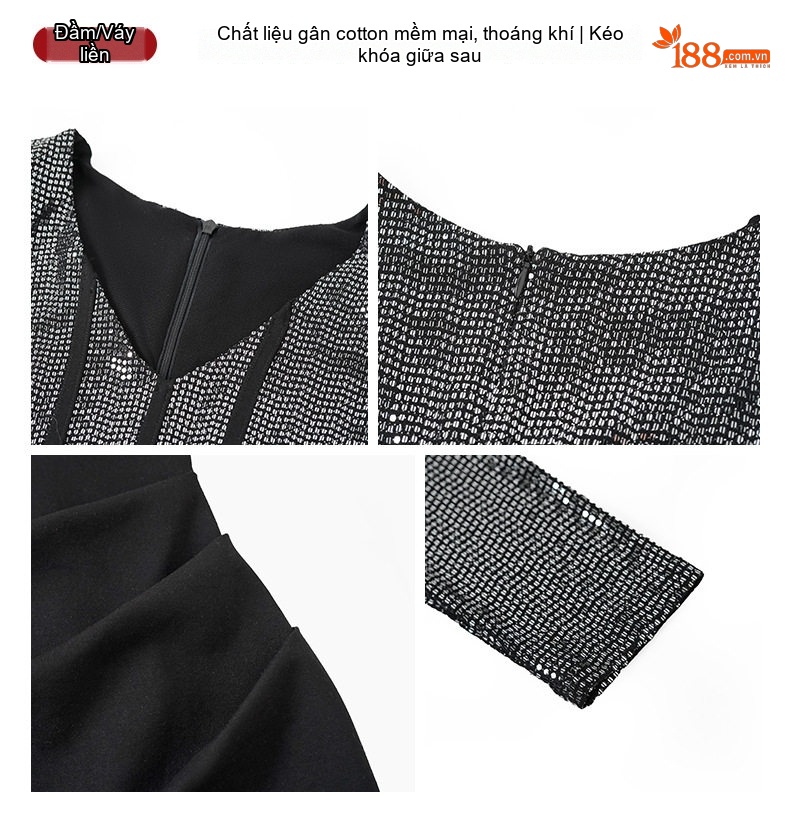 Đầm Ôm Body Nữ Cổ chữ V Lấp Lánh Tay Dài Phong Cách Gợi Cảm Màu Đen chi tiết 3