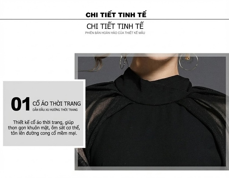 Đầm Ôm Body Nữ Dáng Dài Tay Dài Cổ Cao Thiết Kế Đuôi Cá Phong Cách Thời Trang Màu Đen chi tiết 7