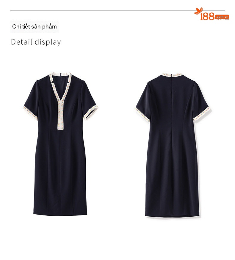 Đầm Ôm Body Nữ Đính Hạt Cổ chữ V Chữ A Tay Ngắn Thanh Lịch Màu Đen, Trắng chi tiết 16