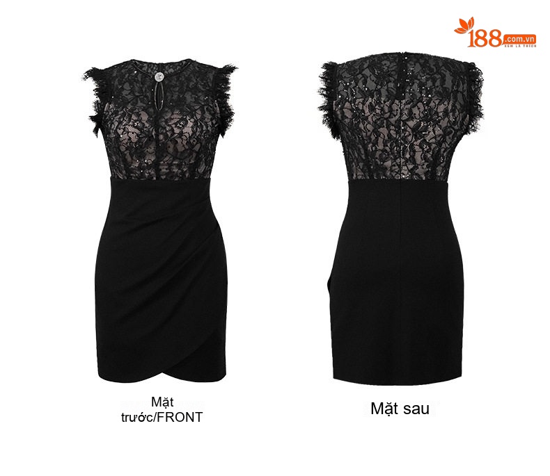 Đầm Ôm Body Nữ Hai Lớp Ren Gợi Cảm Màu Đen chi tiết 4