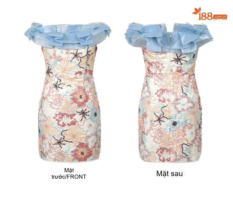 Đầm Ôm Body Nữ Hở Vai Cổ Chữ U Tay Ngắn In Họa Tiết chi tiết 4