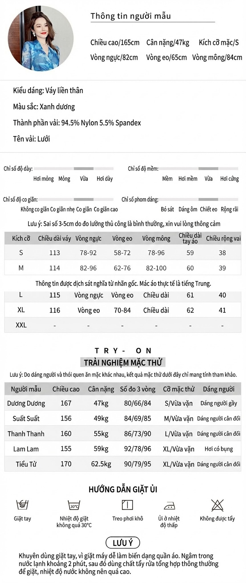 Đầm Ôm Body Nữ In Họa Tiết Thắt Eo Tay Dài Lưới Mỏng Màu Xanh Dương chi tiết 2
