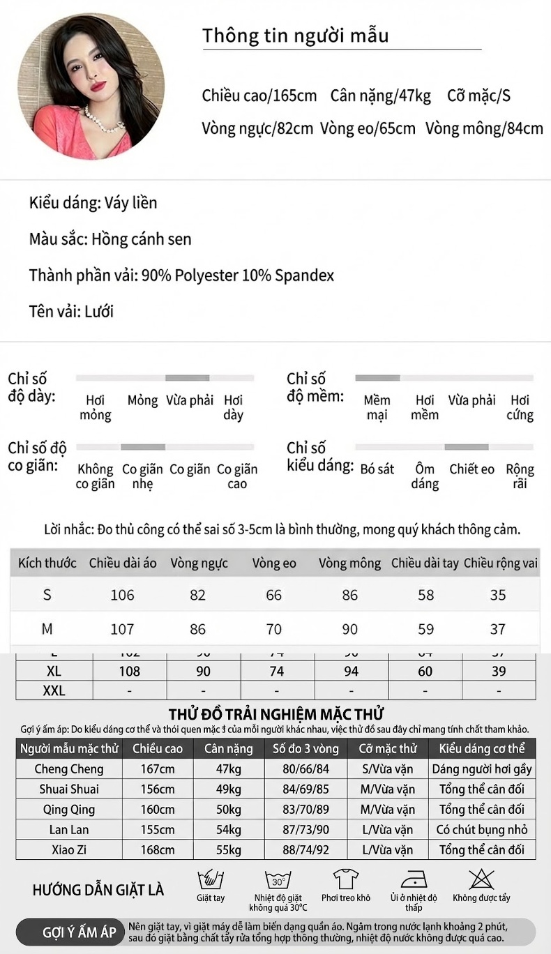 Đầm Ôm Body Nữ Tay Dài Cổ chữ V Chữ Xẻ Tà Màu Hồng chi tiết 2