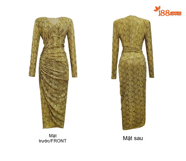 Đầm Ôm Body Nữ Tay Dài Cổ chữ V Họa Tiết Da Rắn Xẻ Tà chi tiết 5