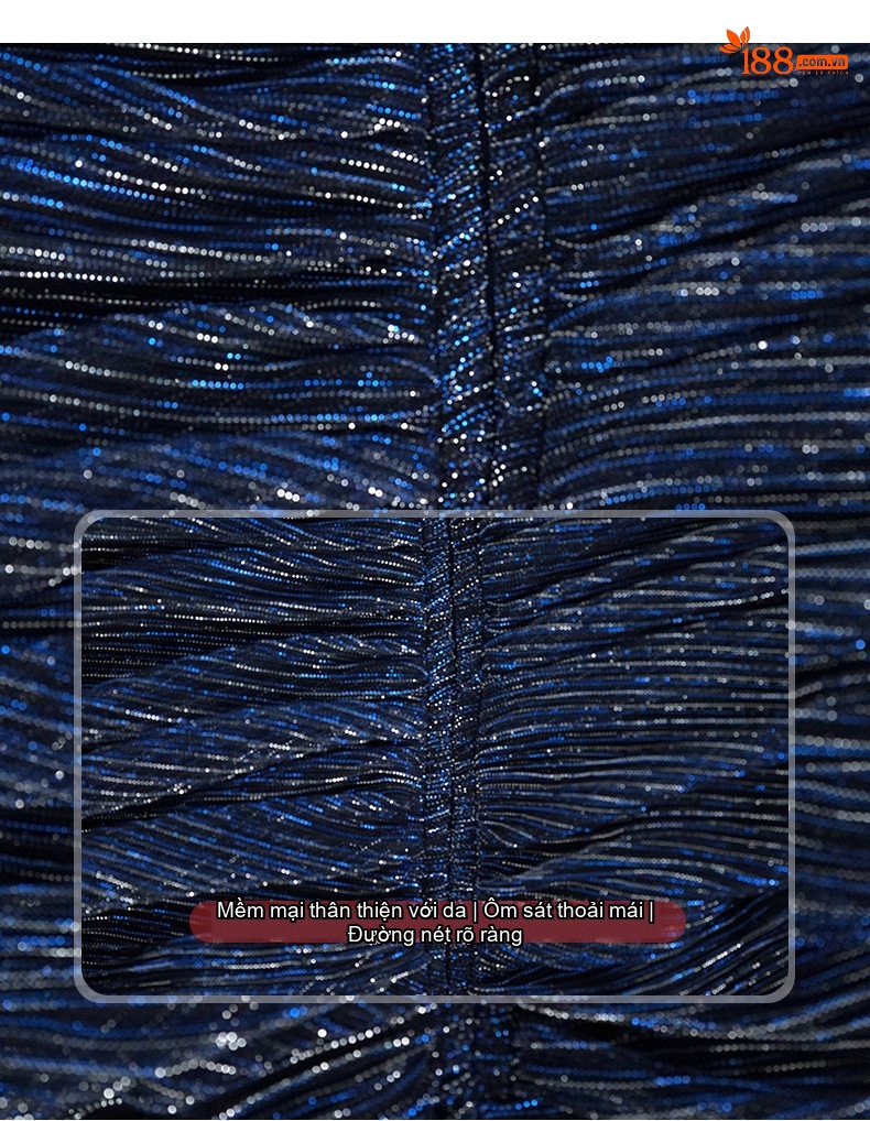 Đầm Ôm Body Nữ Tay Dài Cổ chữ V Thiết Kế Nhún Bèo Màu Xanh Navy chi tiết 3