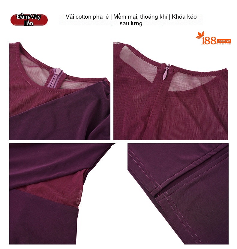Đầm Ôm Body Nữ Tay Dài Lưới Quyến Rũ Màu Đen, Tím chi tiết 4