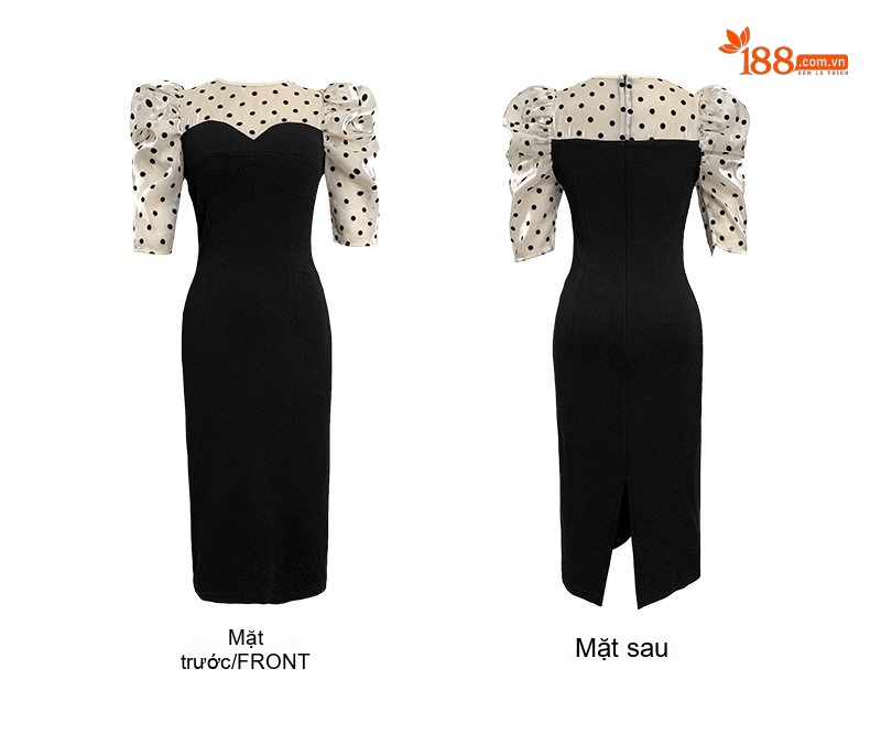 Đầm Ôm Body Nữ Tay Lỡ Voan Bi Cổ Tròn Màu Đen chi tiết 4