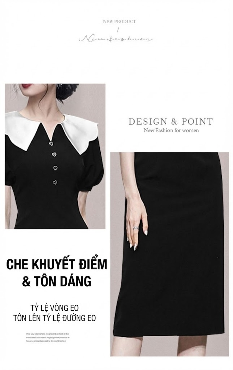 Đầm Ôm Body Nữ Tay Lồng Đèn Cổ Bẻ Thanh Lịch Màu Đen, Trắng chi tiết 2
