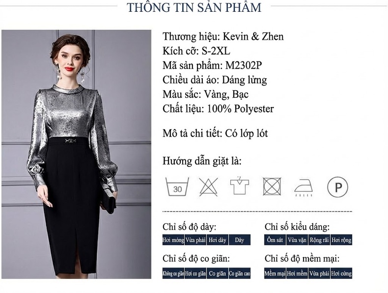 Đầm Ôm Body Nữ Tay Phồng Dáng Dài Qua Gối Thiết Kế Giả Hai Mảnh Màu Đen, Bạc chi tiết 1
