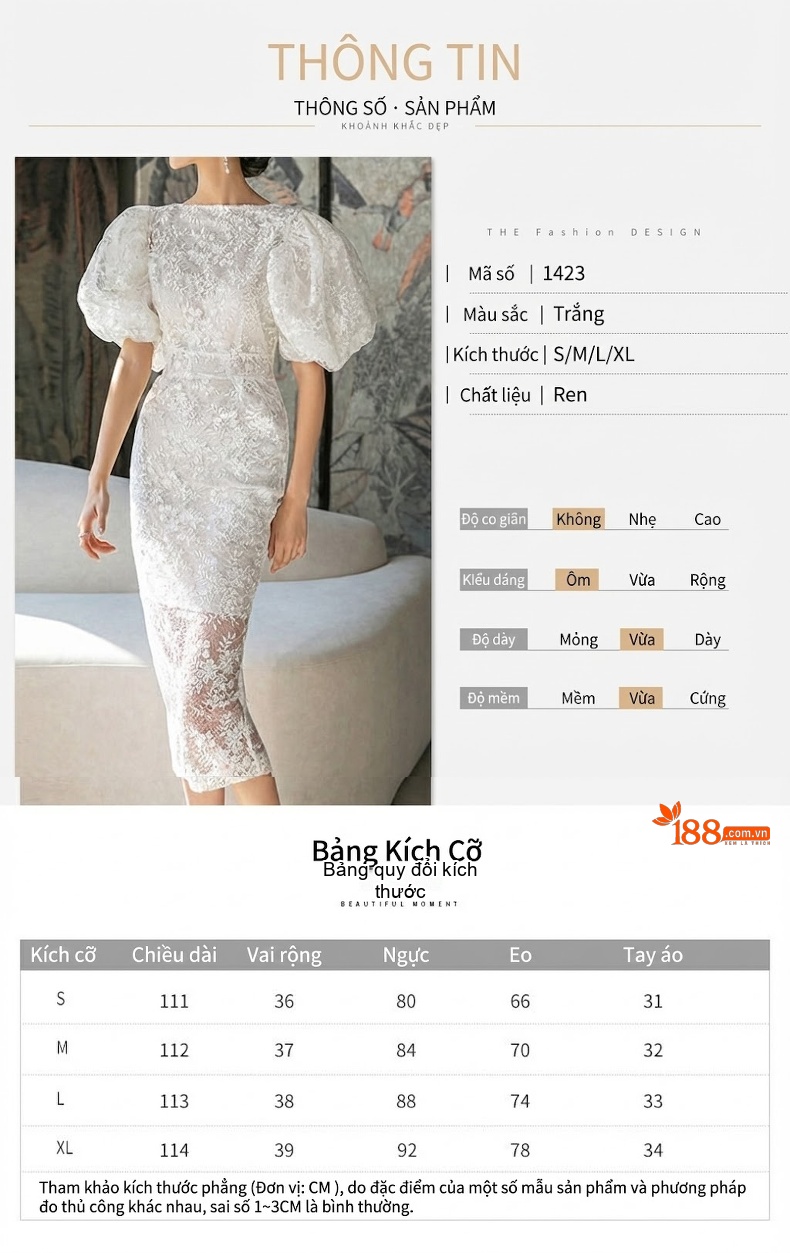 Đầm Ôm Body Nữ Tay Phồng Ren Thêu Họa Tiết Đính Cườm Phong Cách Retro Màu Trắng chi tiết 1