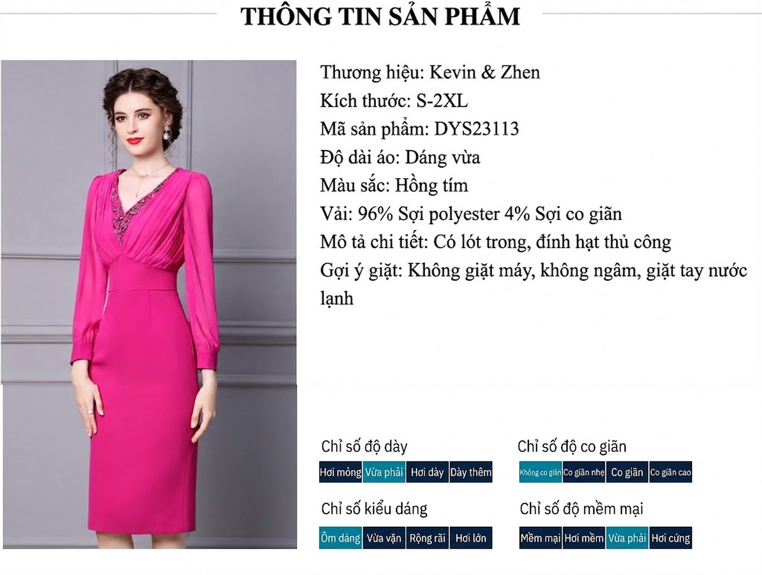 Đầm Ôm Body Tay Dài Cổ chữ V Đính Đá Phong Cách Nữ Tính Màu Hồng chi tiết 1