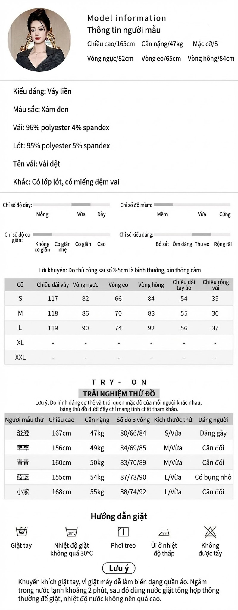 Đầm Sơ Mi Nữ Dáng Ôm Cổ Bẻ Tay Dài Xẻ Tà Họa Tiết Kẻ Sọc Thanh Lịch Màu Xám chi tiết 2