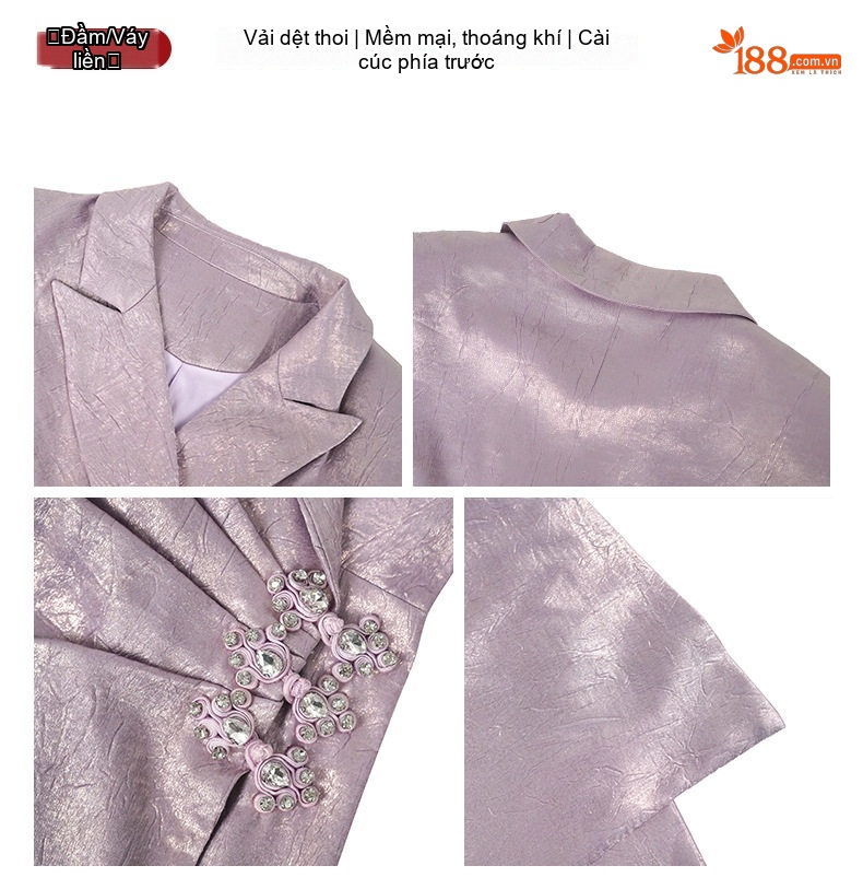 Đầm Vest Nữ Thiết Kế Cổ Bẻ Bất Đối Xứng Phong Cách OL Màu Tím chi tiết 3