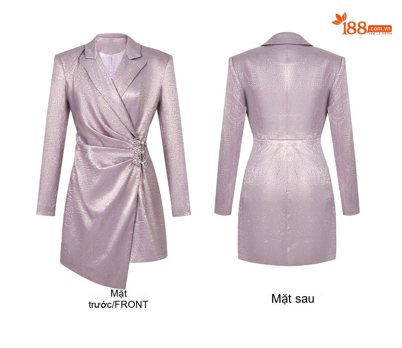 Đầm Vest Nữ Thiết Kế Cổ Bẻ Bất Đối Xứng Phong Cách OL Màu Tím chi tiết 4