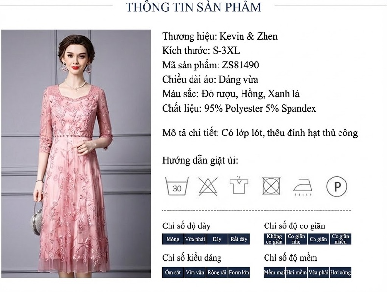 Đầm Xòe Nữ Cao Cấp Thêu Tay Thủ Công Chi Tiết Tay Lỡ Màu Hồng, Xanh chi tiết 17