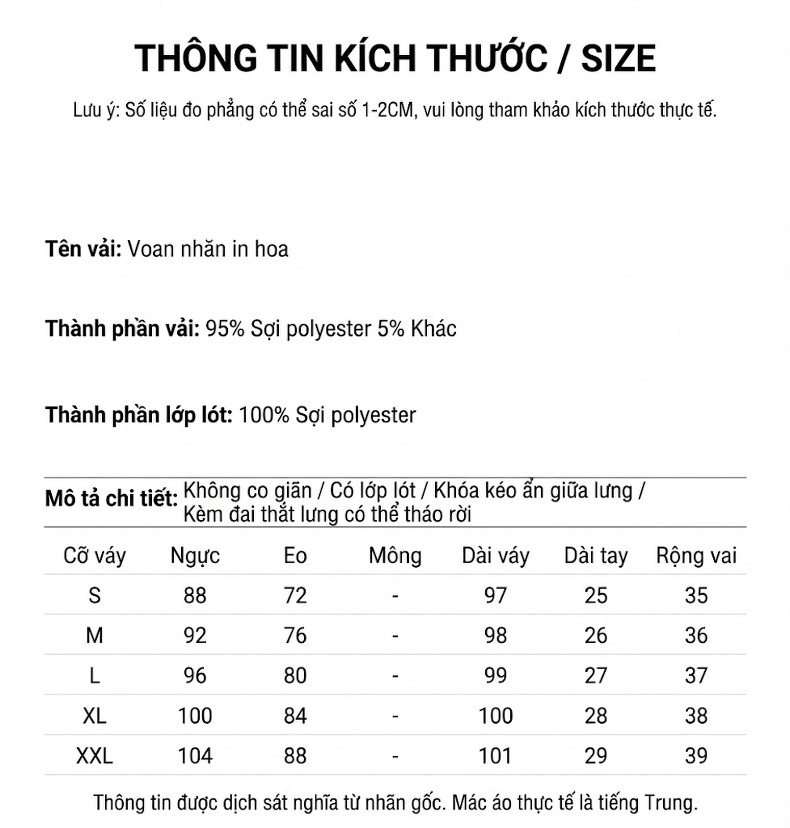 Đầm Xòe Nữ In Hoa Trà Eo Cao Thanh Lịch Màu Đen, Trắng chi tiết 7