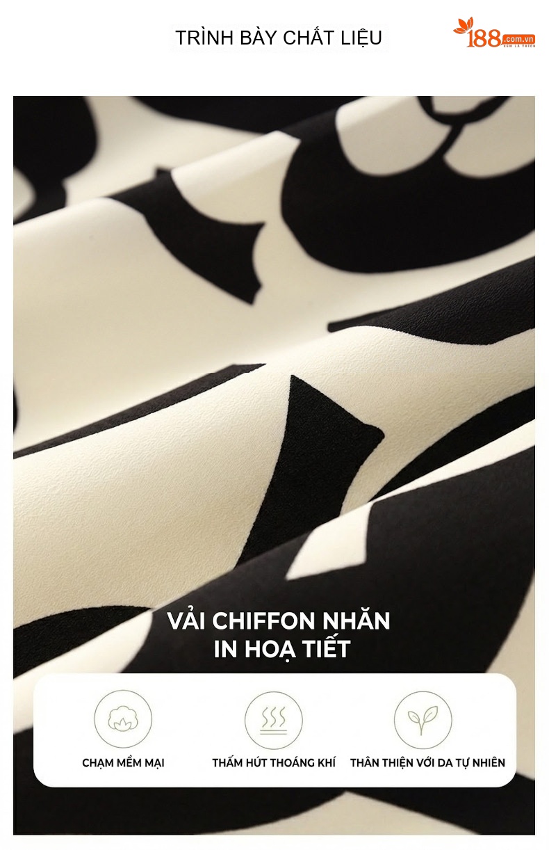 Đầm Xòe Nữ In Hoa Trà Eo Cao Thanh Lịch Màu Đen, Trắng chi tiết 9