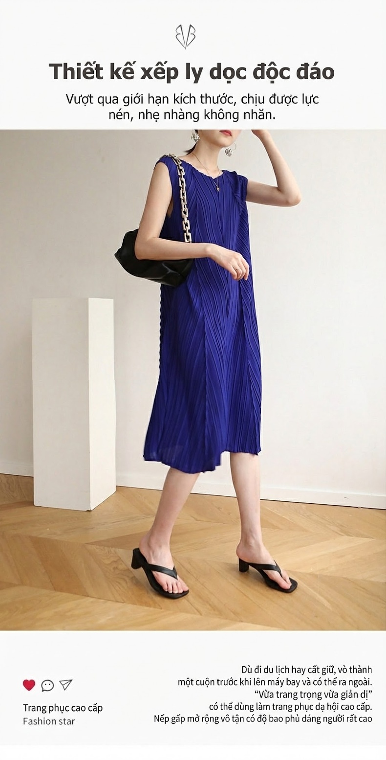 Đầm Xòe Nữ Pleatsplease Thiết Kế Nhún Ly Phong Cách Ins Màu Đen, Trắng, Xanh Dương, Hồng... chi tiết 1