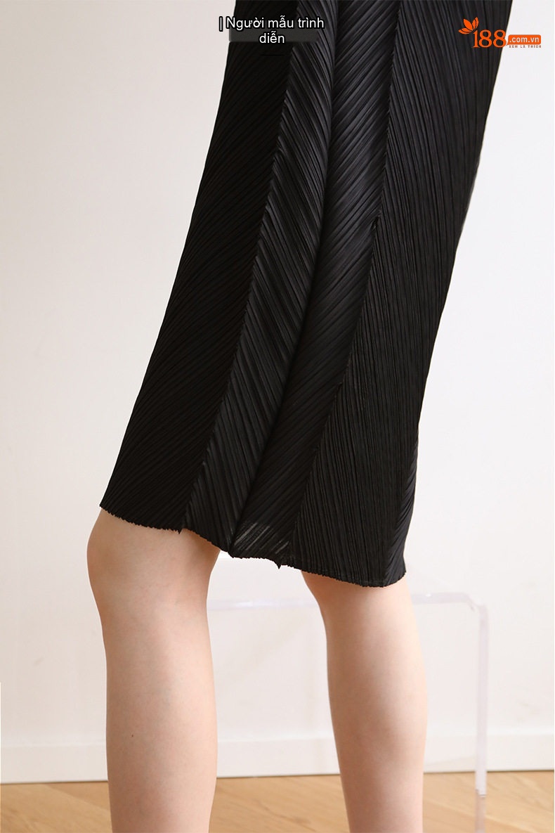 Đầm Xòe Nữ Tam Giác Pleats V Cổ Tay Ngắn Dáng Rộng Phong Cách Thời Trang Màu Đen, Xanh, Nâu, Hồng... chi tiết 15
