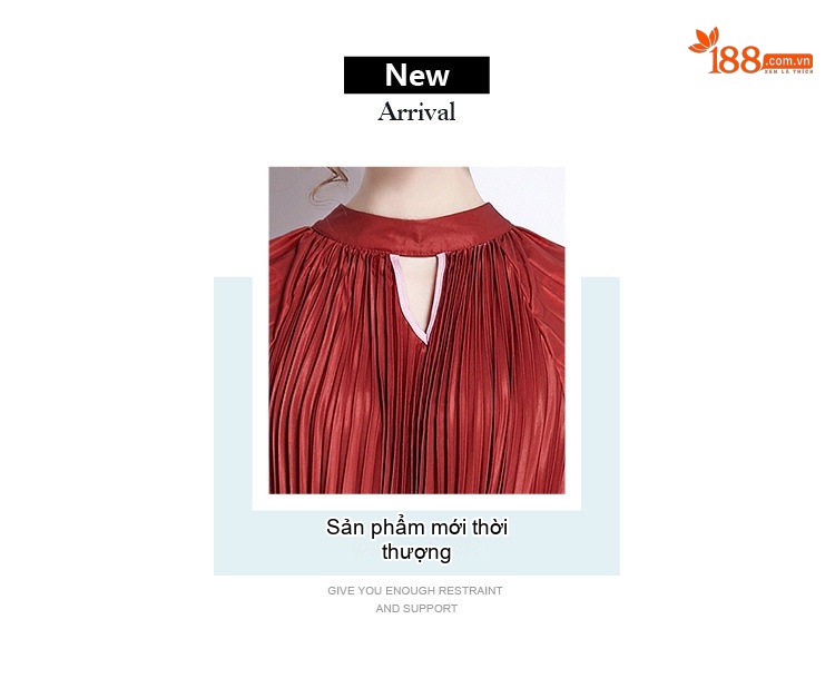 Đầm Xòe Nữ Tay Phồng Dài In Họa Tiết Thắt Eo Tassel Màu Đỏ chi tiết 2