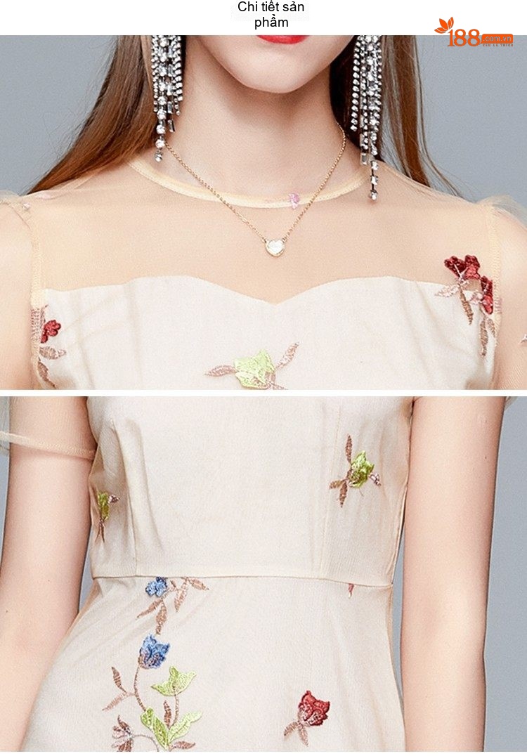 Đầm Xòe Nữ Thêu Hoa Định Vị Cao Cấp, Eo Cao Tôn Dáng Màu Be, Đen chi tiết 26