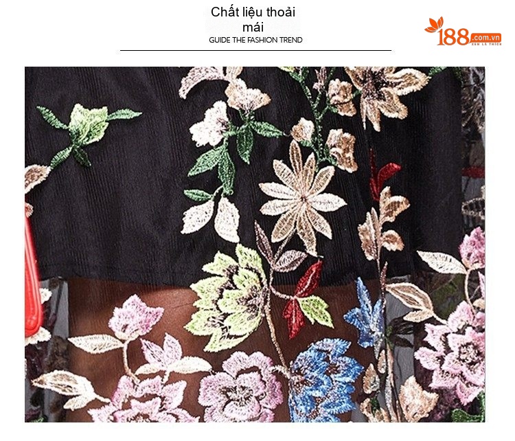 Đầm Xòe Nữ Thêu Hoa Định Vị Cao Cấp, Eo Cao Tôn Dáng Màu Be, Đen chi tiết 9