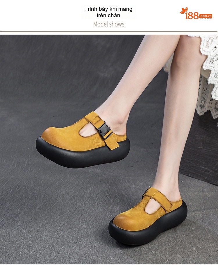 Dép Birken Đầu Tròn Nữ Da Bò Khóa Cài Chiều Cao Đế Khoảng 5cm Màu Vàng, Xanh Lá, Kem... chi tiết 8