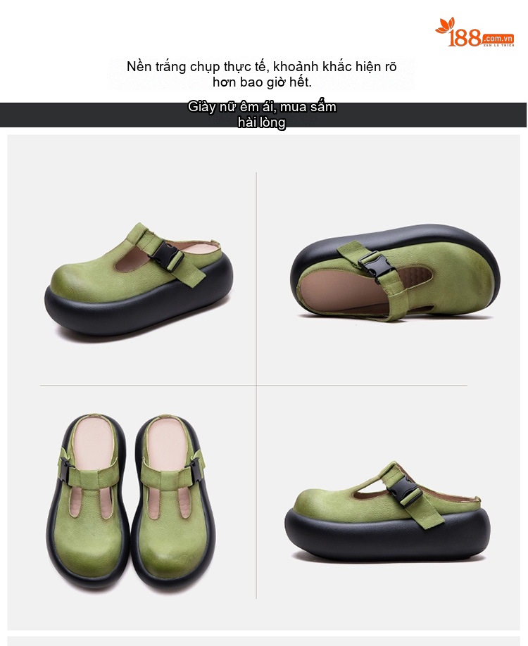 Dép Birken Đầu Tròn Nữ Da Bò Khóa Cài Chiều Cao Đế Khoảng 5cm Màu Vàng, Xanh Lá, Kem... chi tiết 17