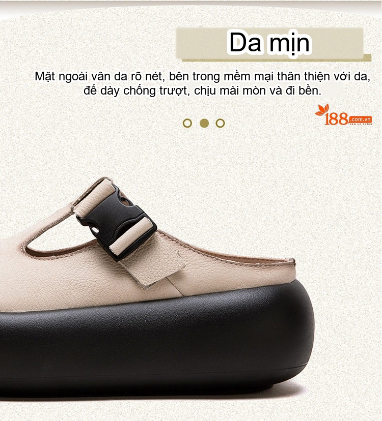 Dép Birken Đầu Tròn Nữ Da Bò Khóa Cài Chiều Cao Đế Khoảng 5cm Màu Vàng, Xanh Lá, Kem... chi tiết 4