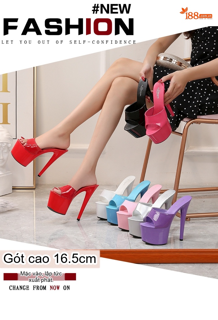 Dép Cao Gót Nữ Da Bóng Quai Ngang Chiều Cao Đế Khoảng 13cm Màu Đen, Đỏ, Trắng, Hồng... chi tiết 1