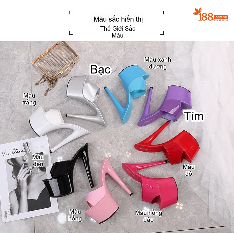 Dép Cao Gót Nữ Da Bóng Quai Ngang Chiều Cao Đế Khoảng 13cm Màu Đen, Đỏ, Trắng, Hồng... chi tiết 3