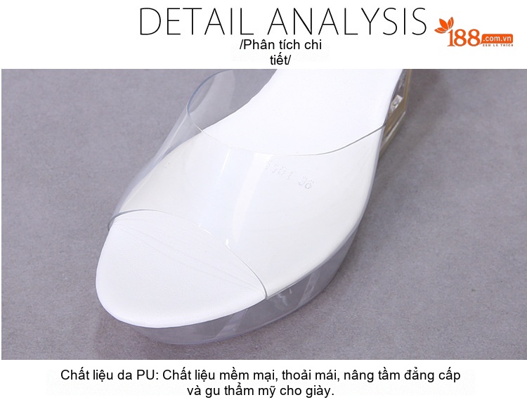 Dép Cao Gót Nữ Đế Xuồng Trong Suốt Chiều Cao Đế 10cm chi tiết 3
