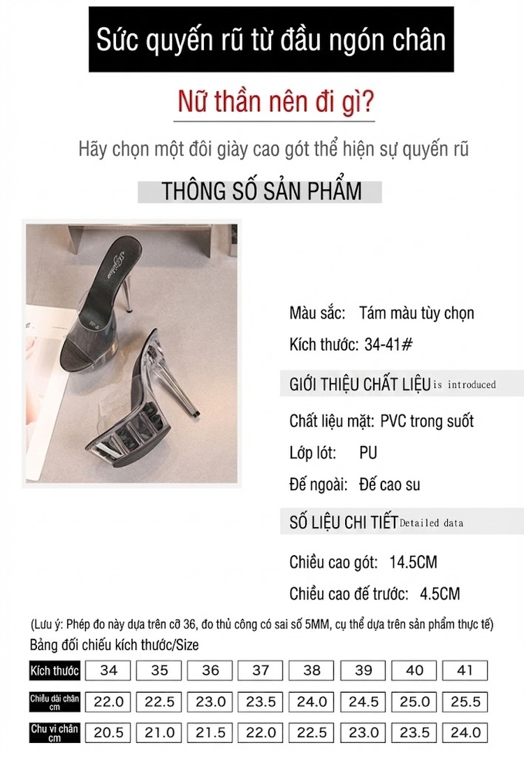 Dép Cao Gót Nữ Đế Xuồng Trong Suốt Chiều Cao Đế Khoảng 13cm Màu Đen, Hồng, Đỏ, Xanh... chi tiết 2