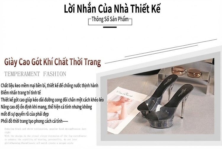 Dép Cao Gót Nữ Đế Xuồng Trong Suốt Chiều Cao Đế Khoảng 13cm Màu Đen, Hồng, Đỏ, Xanh... chi tiết 3