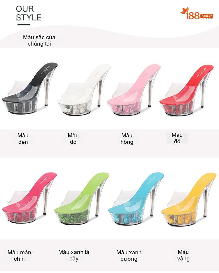 Dép Cao Gót Nữ Đế Xuồng Trong Suốt Chiều Cao Đế Khoảng 13cm Màu Đen, Hồng, Đỏ, Xanh... chi tiết 4