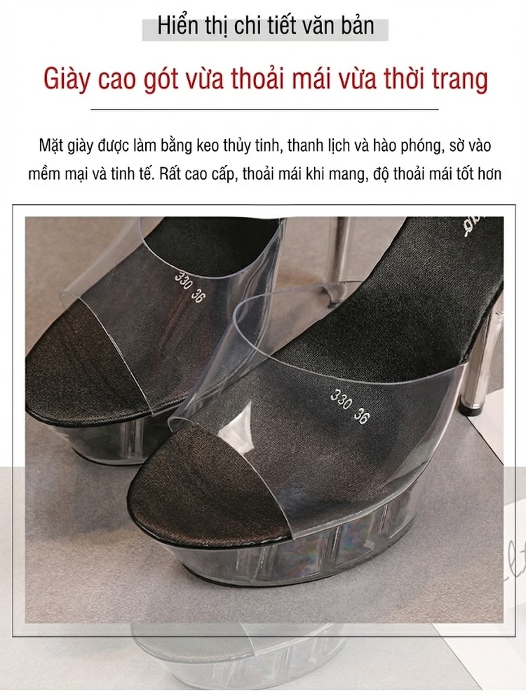 Dép Cao Gót Nữ Đế Xuồng Trong Suốt Chiều Cao Đế Khoảng 13cm Màu Đen, Hồng, Đỏ, Xanh... chi tiết 5