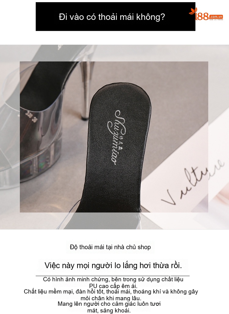 Dép Cao Gót Nữ Đế Xuồng Trong Suốt Chiều Cao Đế Khoảng 13cm Màu Đen, Hồng, Đỏ, Xanh... chi tiết 6