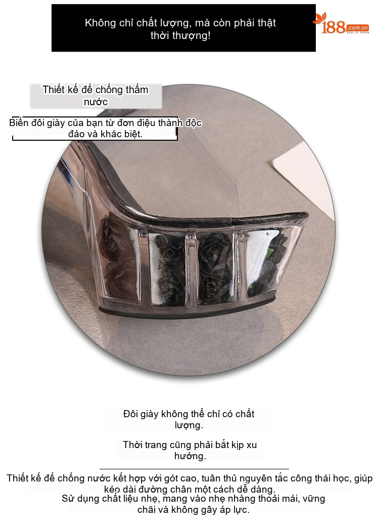 Dép Cao Gót Nữ Đế Xuồng Trong Suốt Chiều Cao Đế Khoảng 13cm Màu Đen, Hồng, Đỏ, Xanh... chi tiết 7