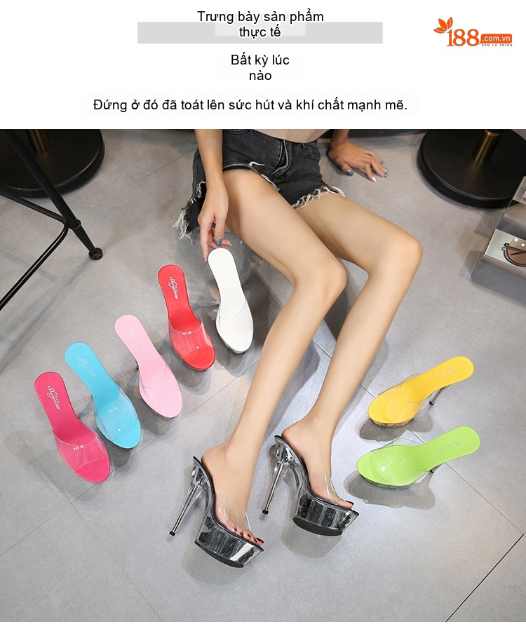 Dép Cao Gót Nữ Đế Xuồng Trong Suốt Chiều Cao Đế Khoảng 13cm Màu Đen, Hồng, Đỏ, Xanh... chi tiết 10