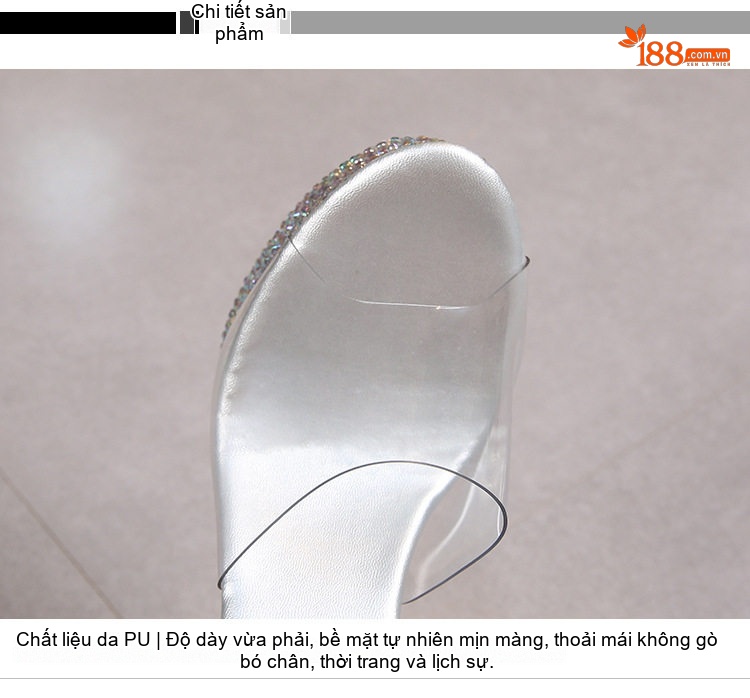Dép Cao Gót Nữ Đính Đá Chiều Cao Đế 13cm Màu Đen, Đỏ, Trắng, Bạc... chi tiết 3