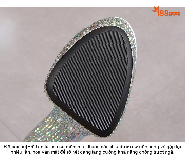 Dép Cao Gót Nữ Đính Đá Chiều Cao Đế 13cm Màu Đen, Đỏ, Trắng, Bạc... chi tiết 6